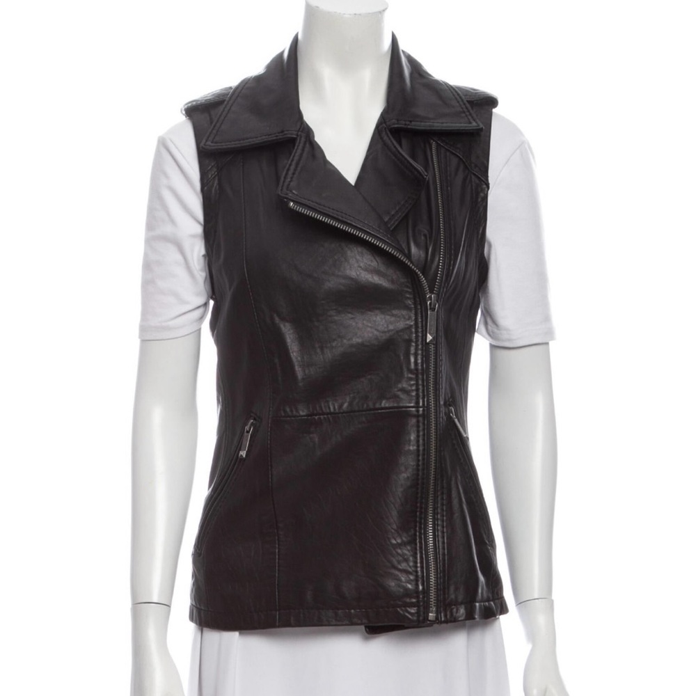 Michael Kors Motorcycle Black Leather Moto Vest XS Extra Small